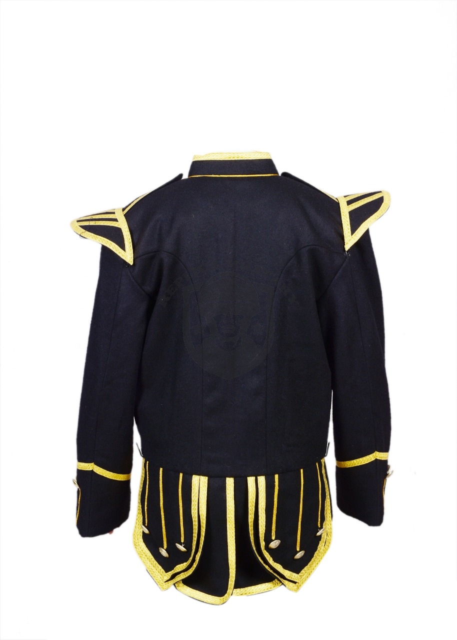 (REPRODUCTION) Black Pipe Band Doublet (with gold bullion trim and gold buttons): 3 (REPRODUCTION) Black Pipe Band Doublet (with gold bullion trim and gold buttons): - Image 3