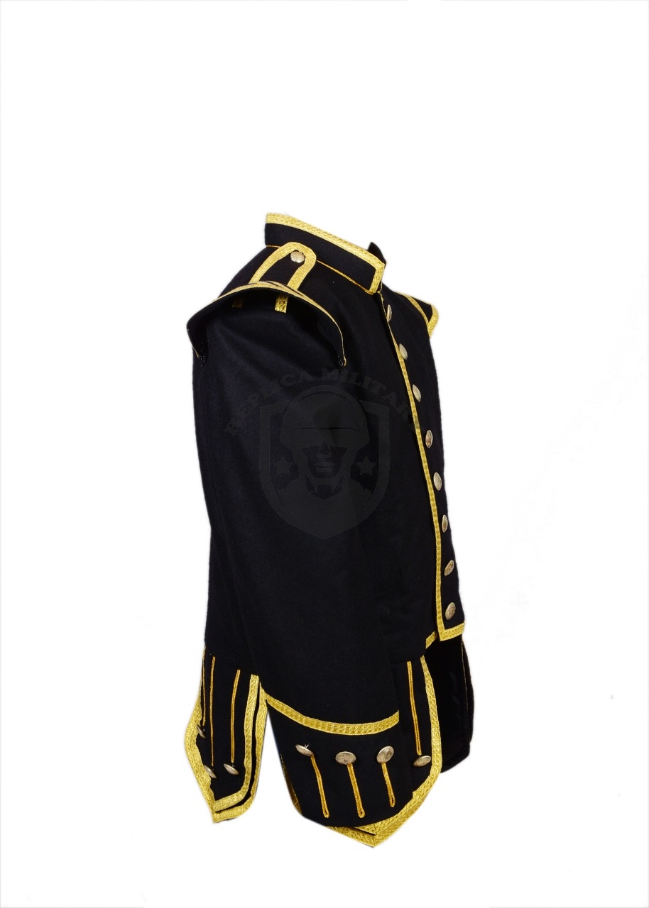 (REPRODUCTION) Black Pipe Band Doublet (with gold bullion trim and gold buttons): 2 (REPRODUCTION) Black Pipe Band Doublet (with gold bullion trim and gold buttons): - Image 2