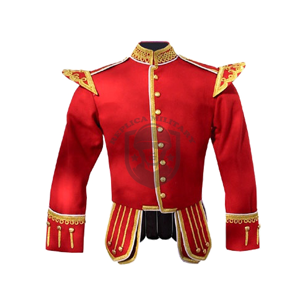 (REPRODUCTION) Red Pipe Band Doublet (with gold braid trim): 1 (REPRODUCTION) Red Pipe Band Doublet (with gold braid trim):